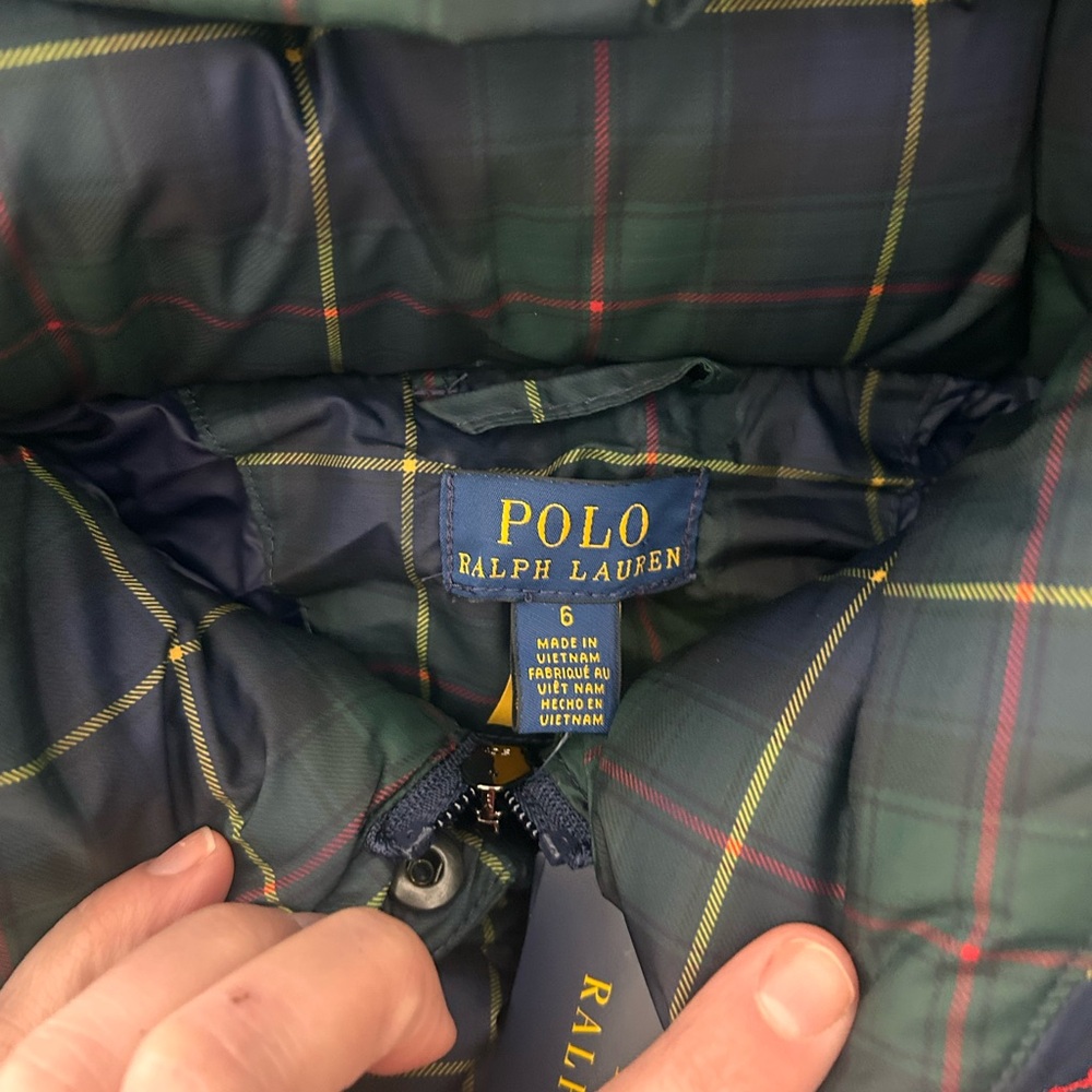 Polo Ralph Lauren girls long parka puffer down coat plaid with hood NWT $265 - Picture 8 of 9